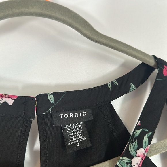 Torrid Black & Pink Floral Georgette with Knit Back Tank Top - Picture 6 of 8